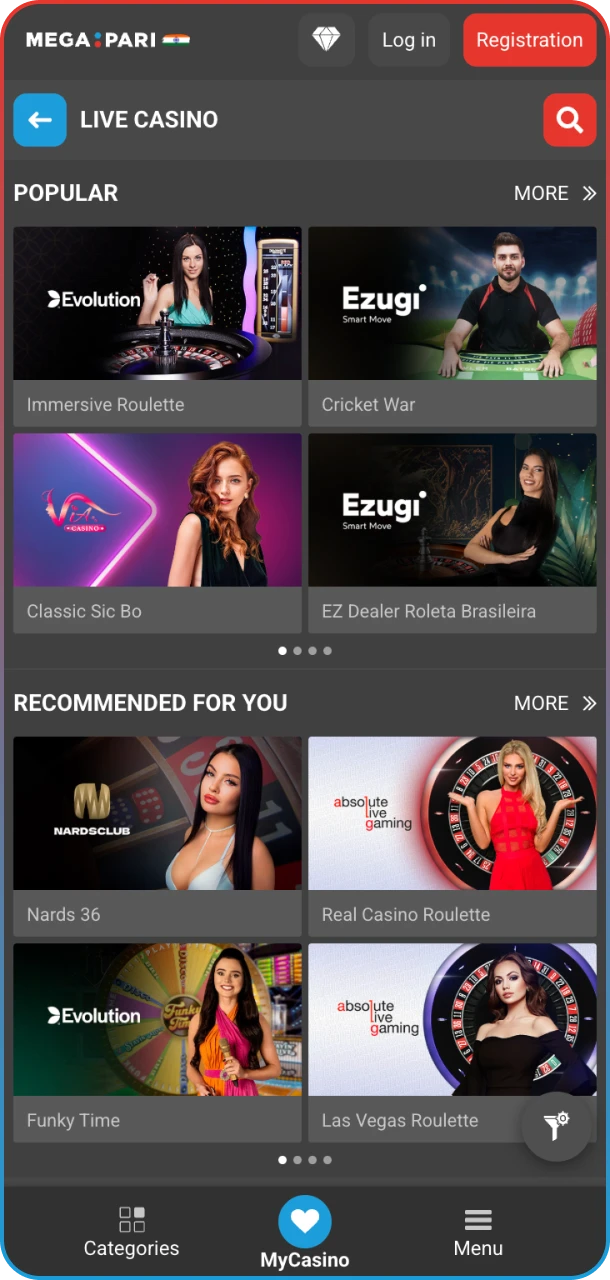MegaPari live casino games
