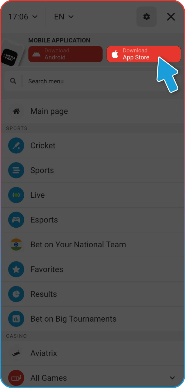 Downloading the MegaPari iOS app