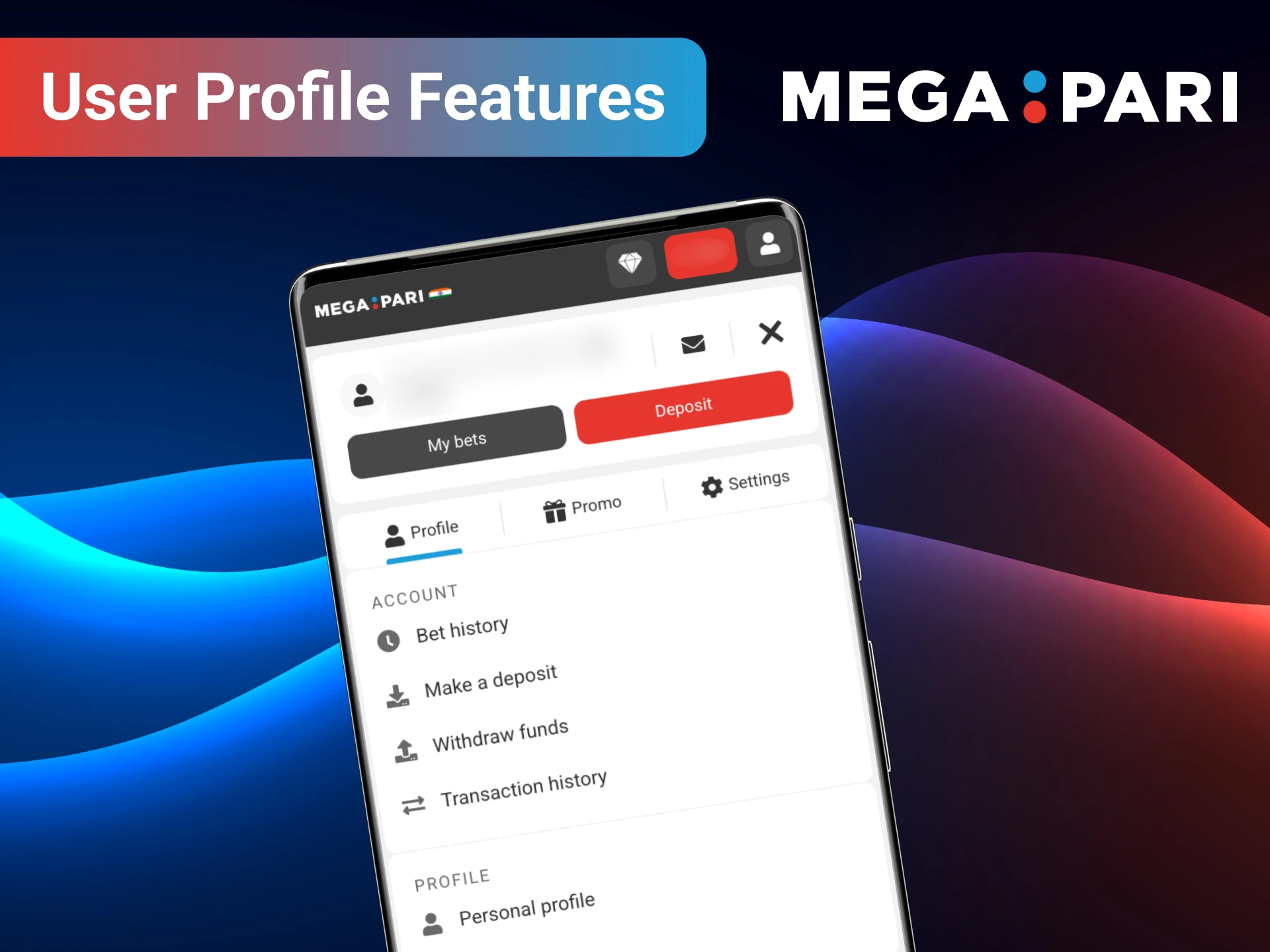 User profile features in MegaPari app