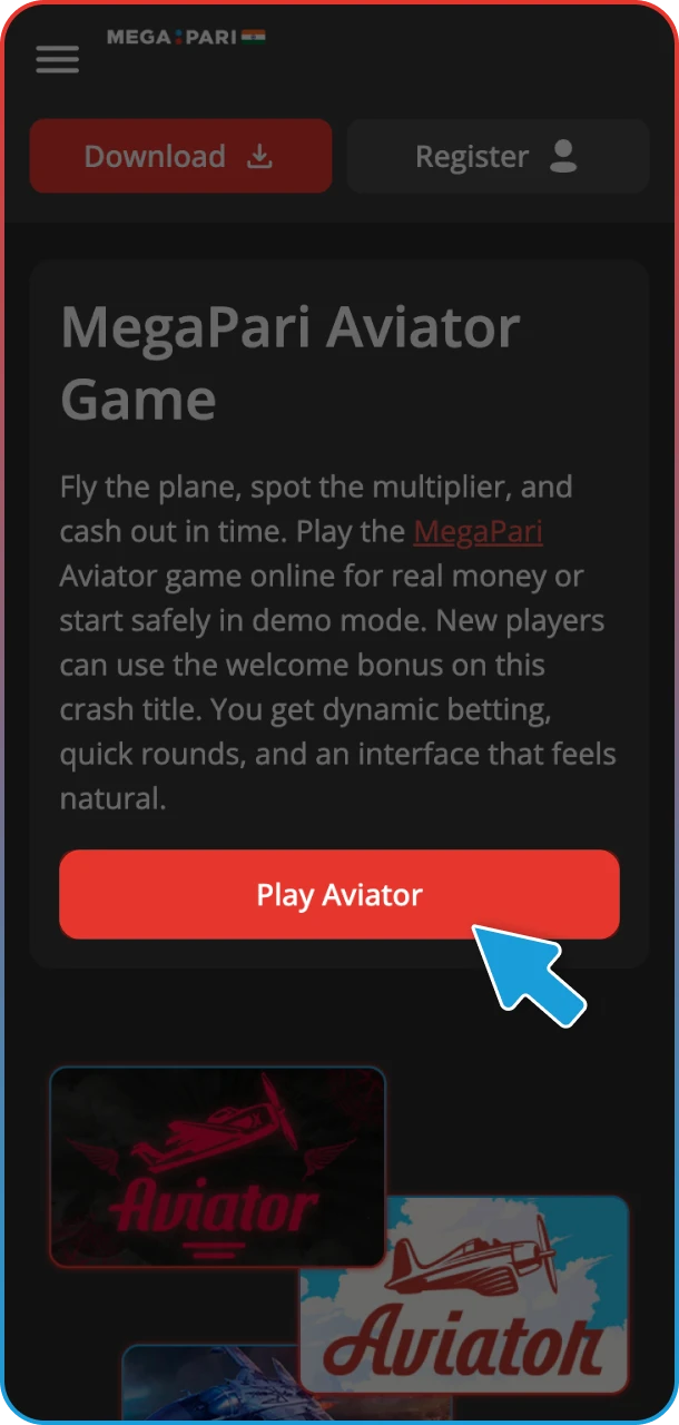 Click here to launch Aviator on the MegaPari platform.