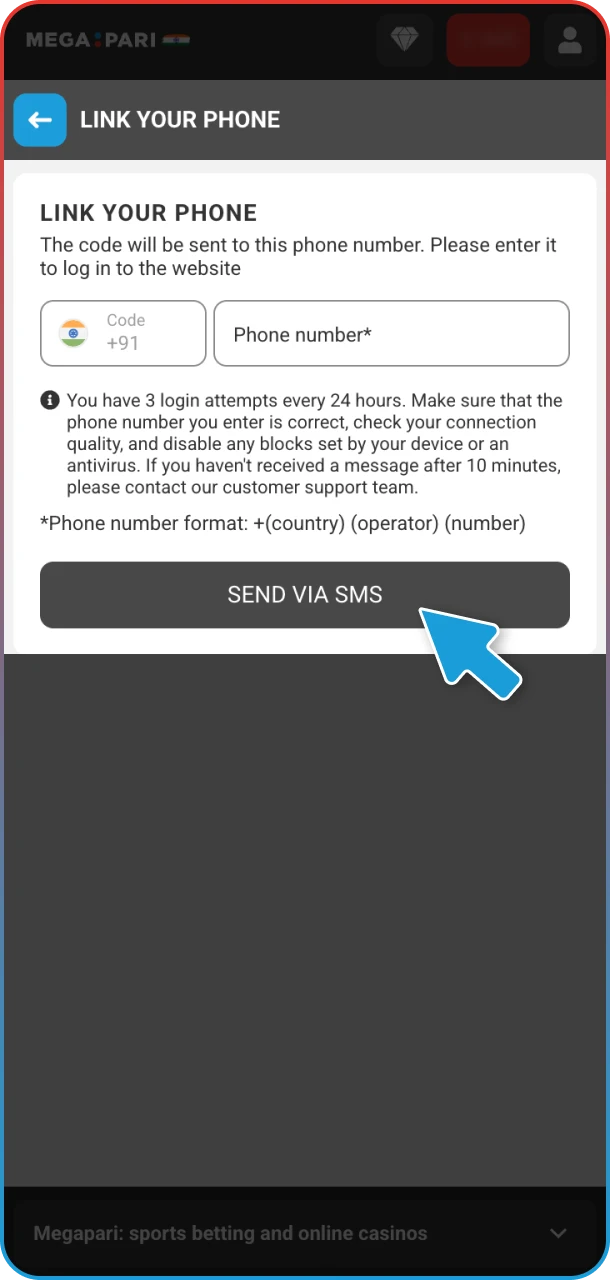 To ensure a secure gaming experience at MegaPari, please verify your account.