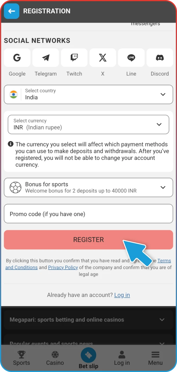 Create your account quickly and jump straight into the cricket action at MegaPari.
