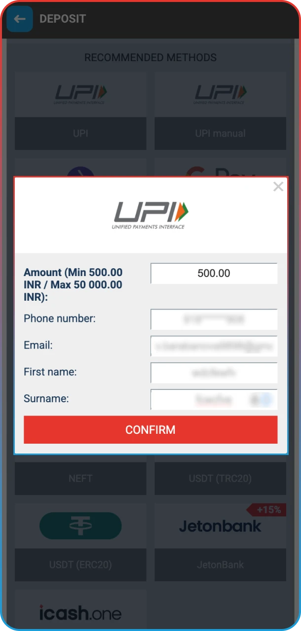 Enter your payment details securely to fund your MegaPari account.