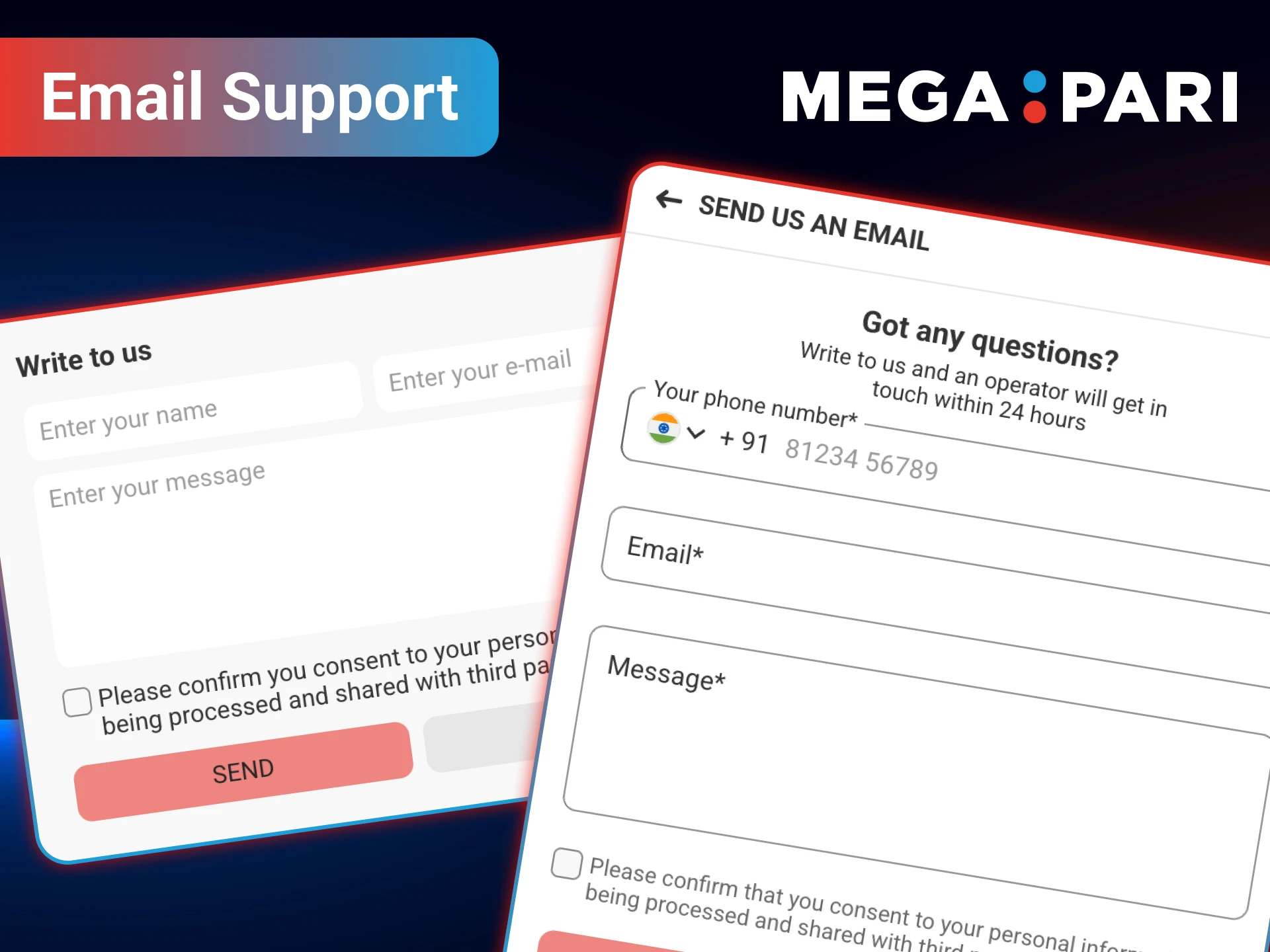 Reach out to our email support team whenever you need comprehensive assistance from MegaPari.