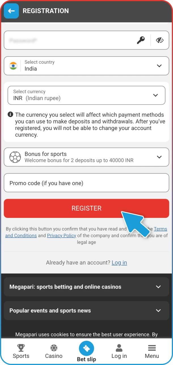 Fill out the registration form and become a part of the MegaPari community today.