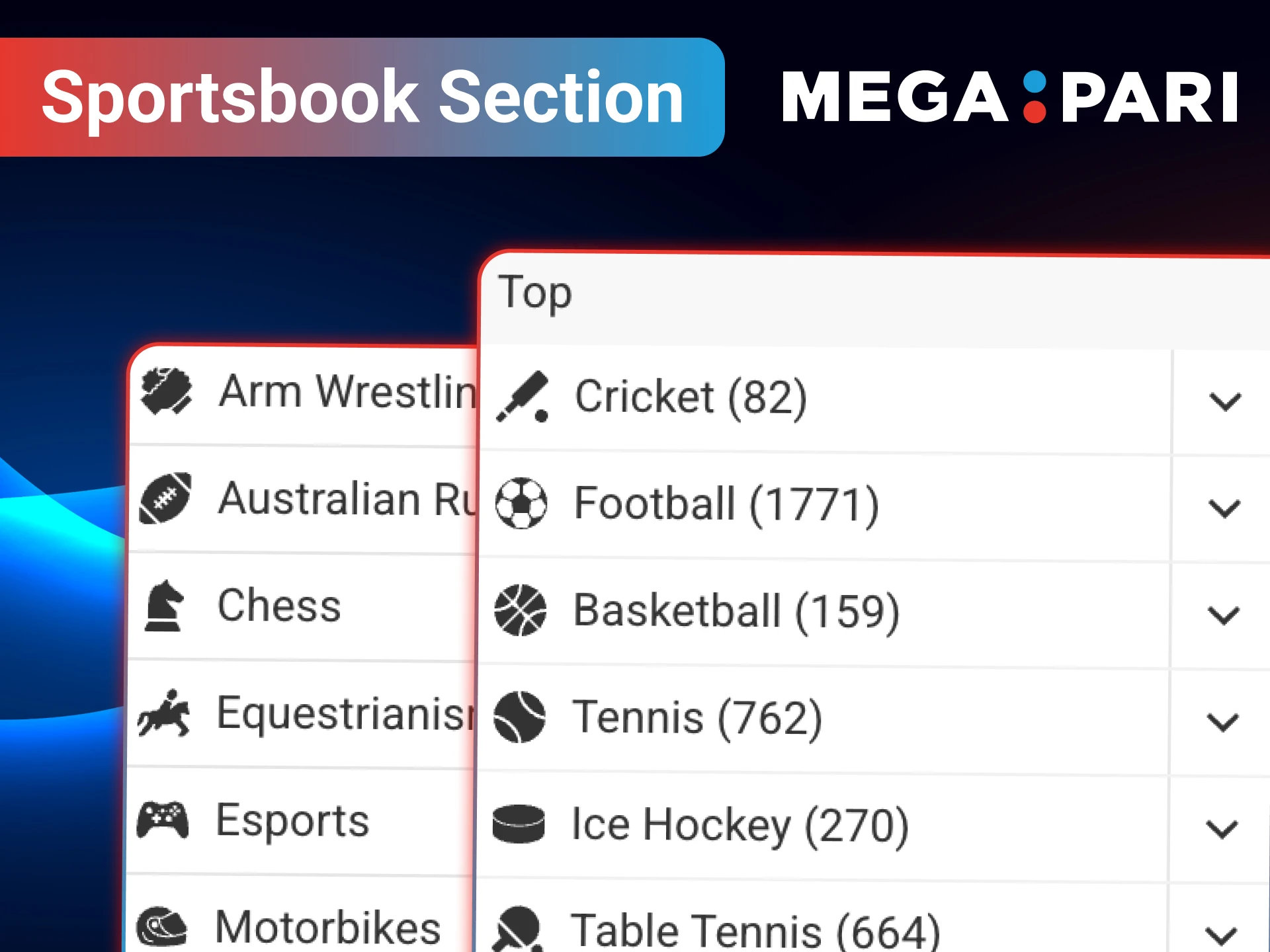 Browse through our extensive sportsbook and start betting at MegaPari.