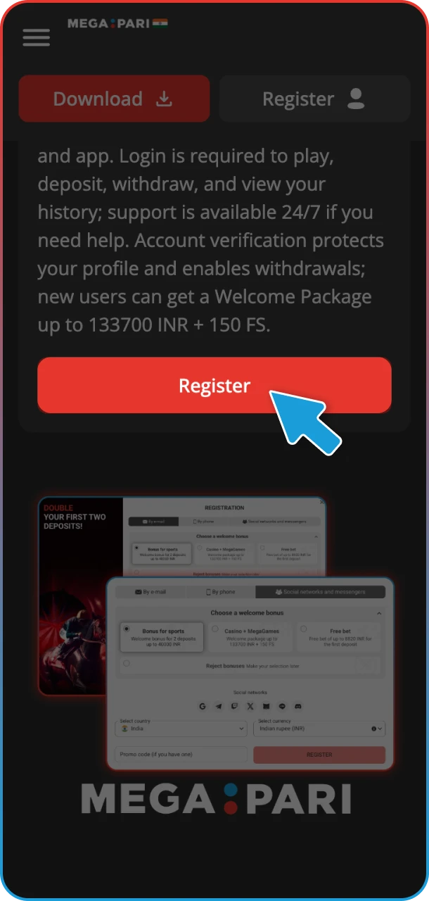 Get registered quickly to unlock your MegaPari rewards.