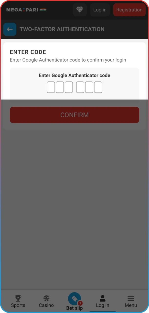Confirm your identity to securely access your MegaPari account.