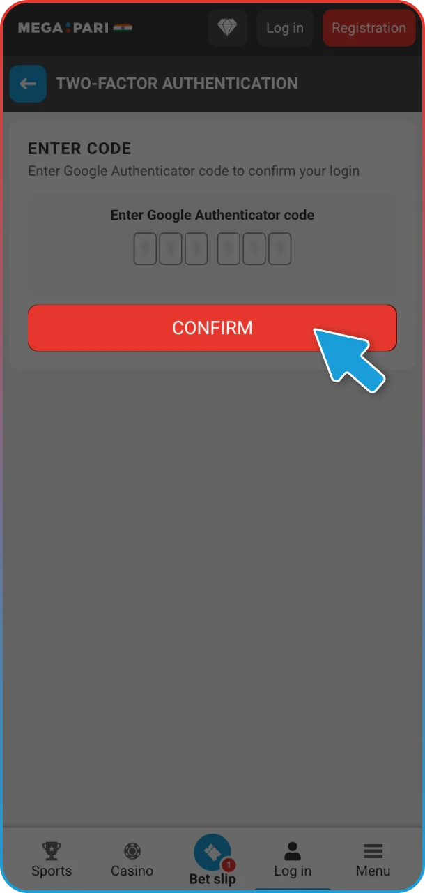 Complete the login process and start your winning journey at MegaPari.