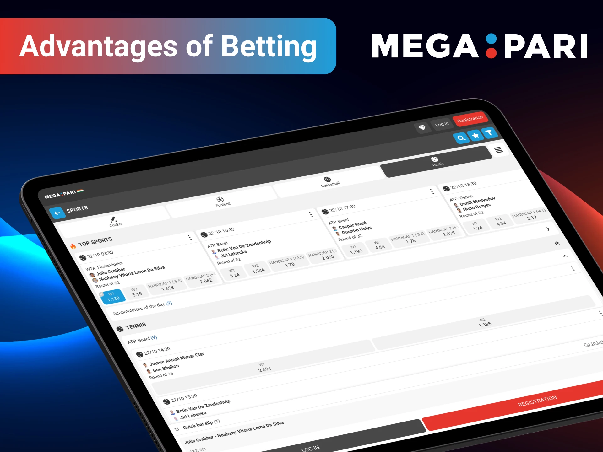 Explore the benefits of betting on tennis with MegaPari and aim for big wins.