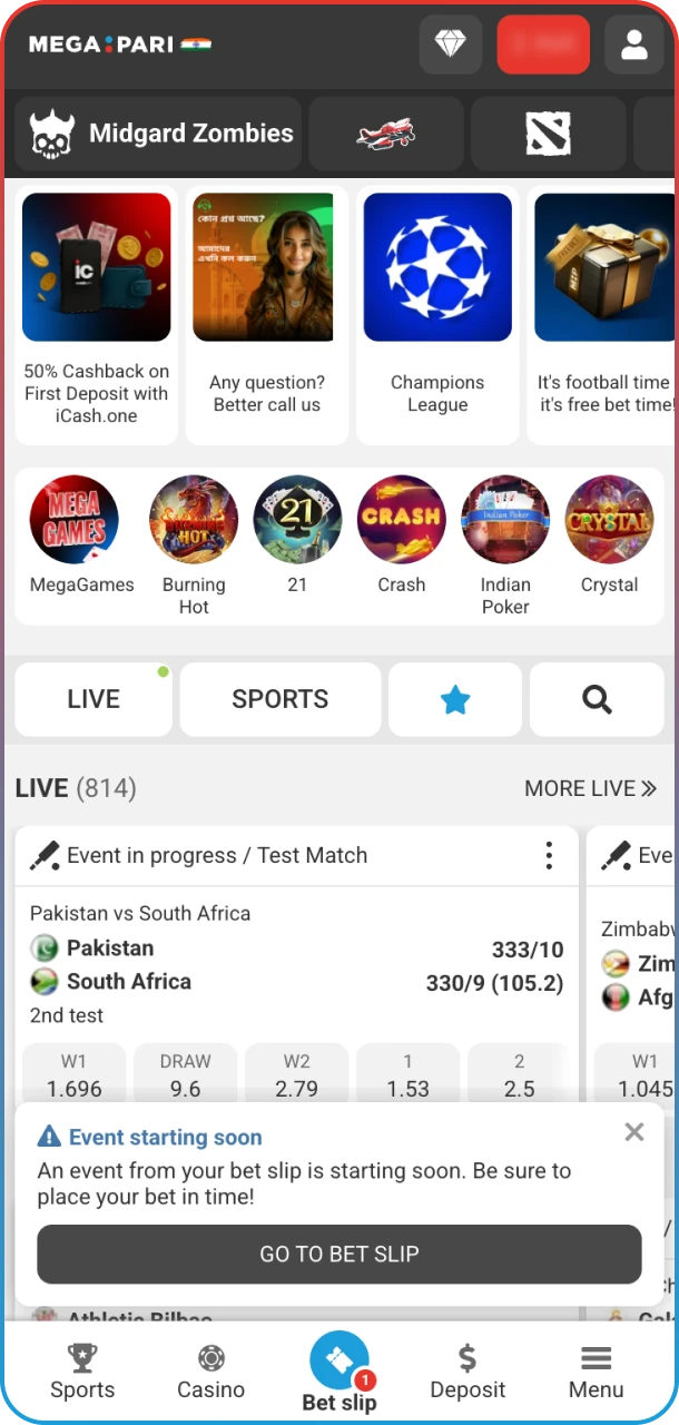 Visit the MegaPari website to easily download and launch the tennis betting app.