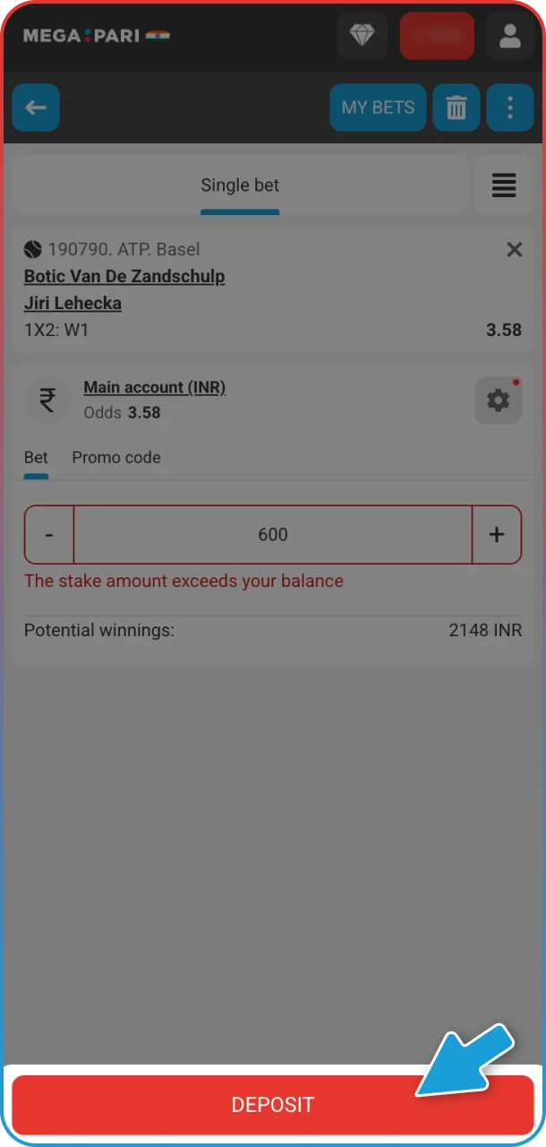 Lock in your tennis bet quickly and aim for a win at MegaPari.
