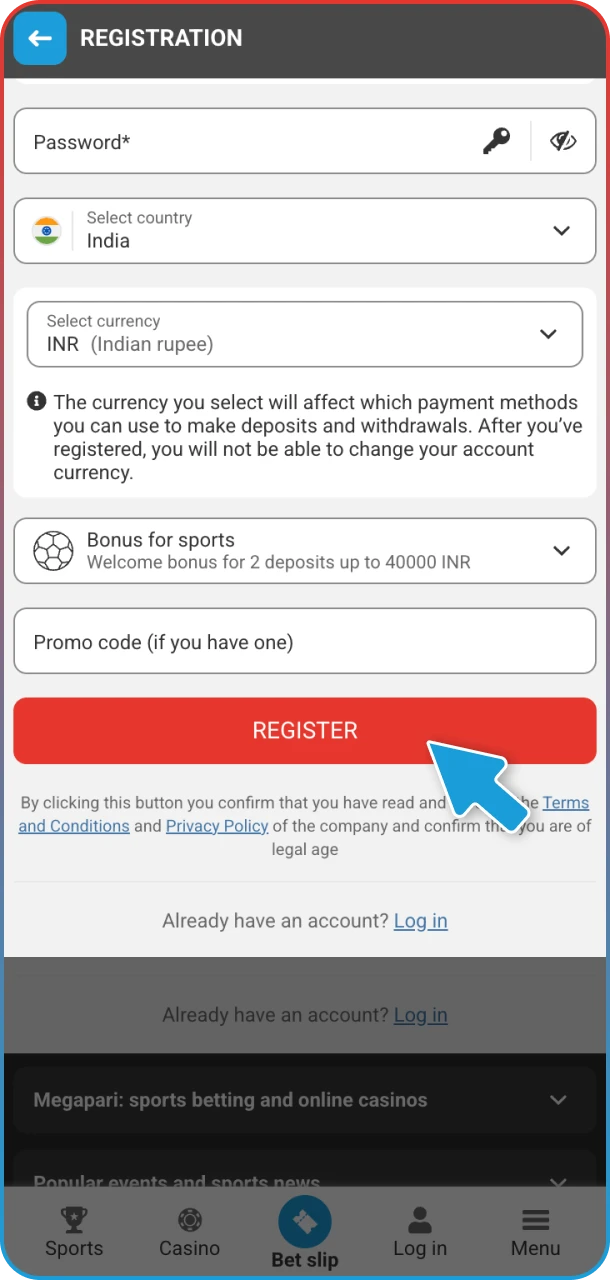 Create your account quickly and dive into the world of tennis betting at MegaPari.