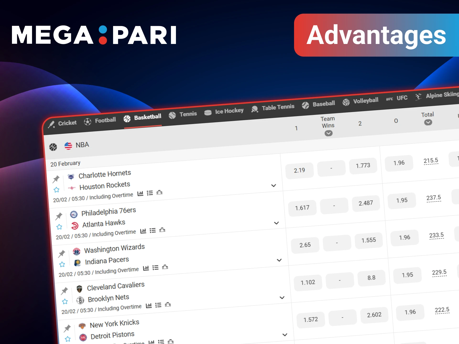 With so many specialized features, MegaPari is a premier choice for anyone betting on basketball.