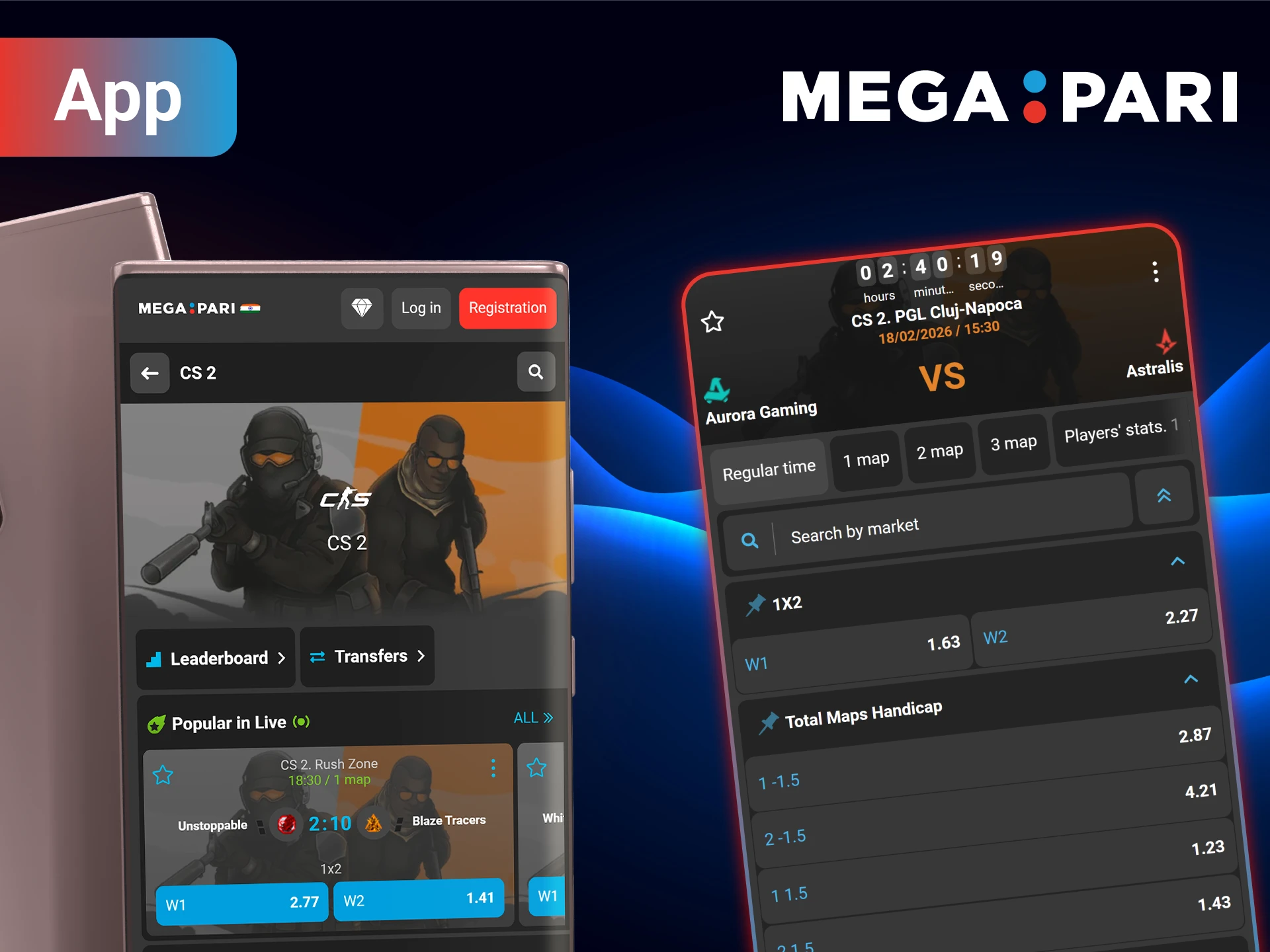 The MegaPari app is a fully functional tool for placing bets on CS 2 events.