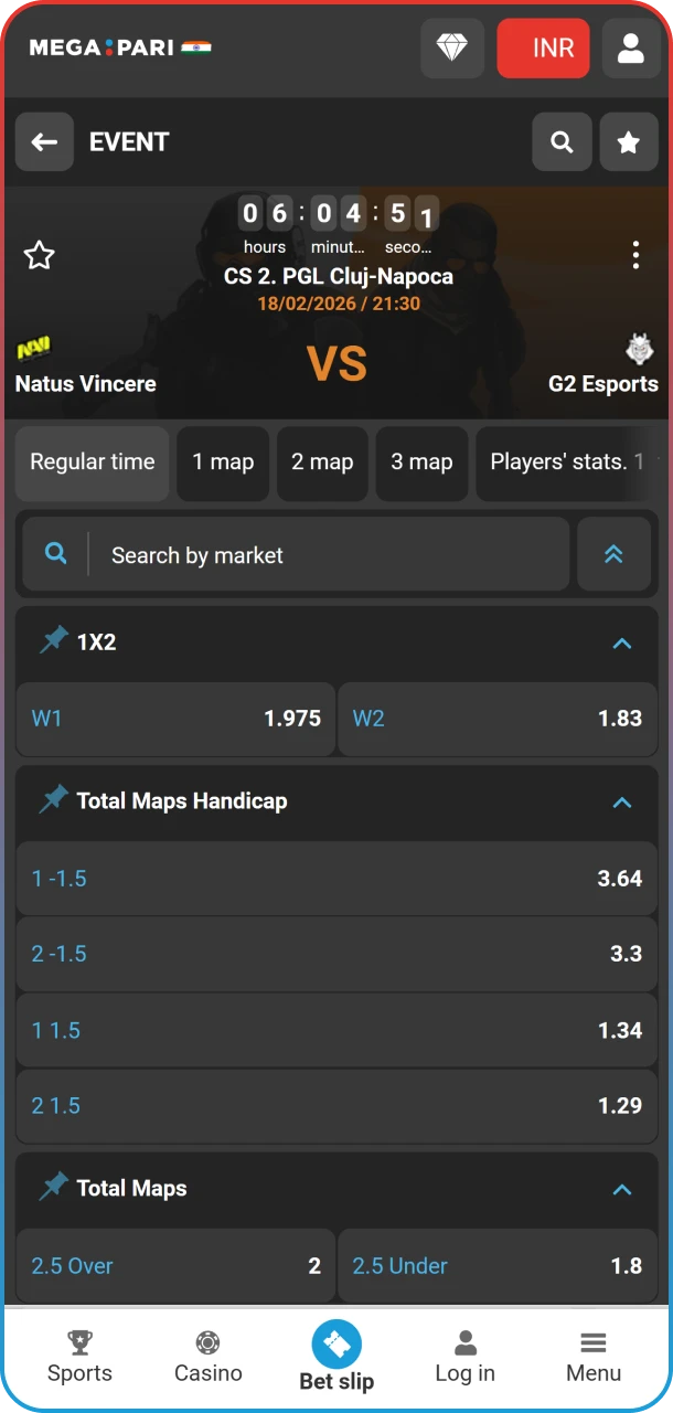 Select a CS 2 event to bet on MegaPari.