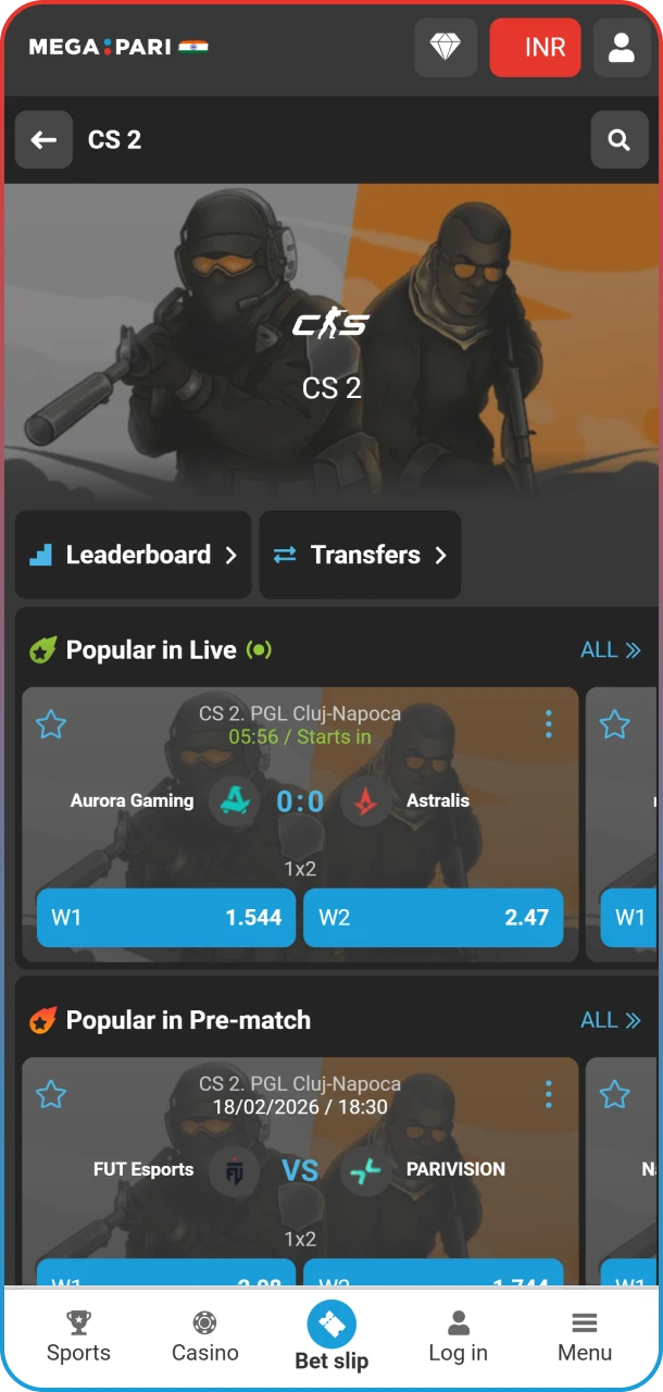 Find CS 2 within the MegaPari esports hub.