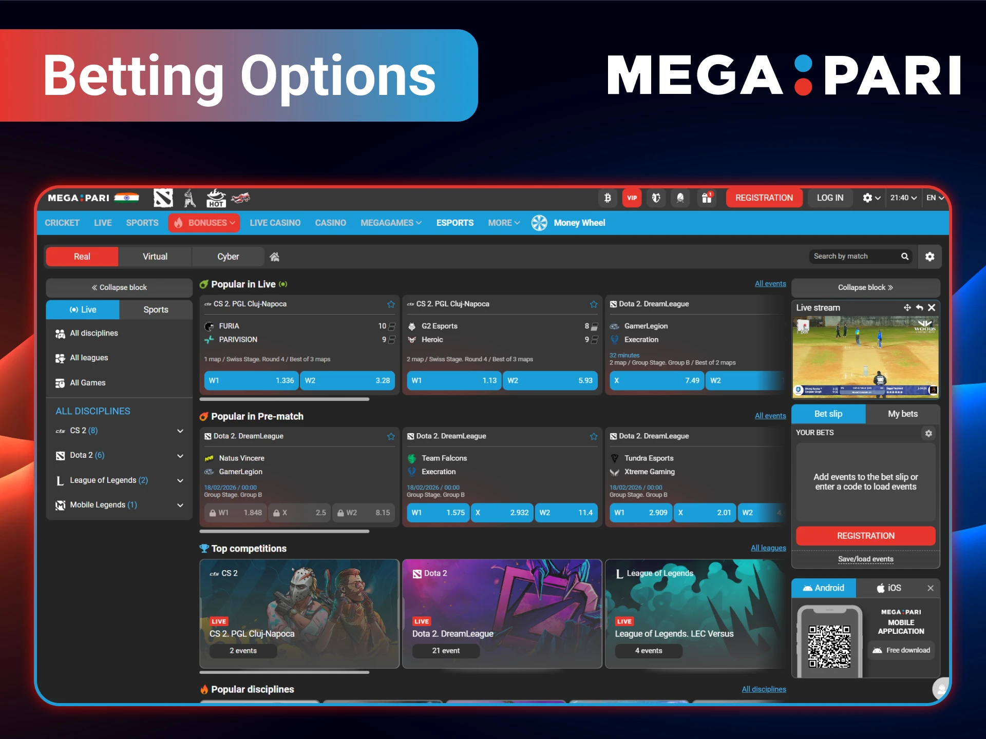Let's take a closer look at the specific esports betting opportunities available on MegaPari.