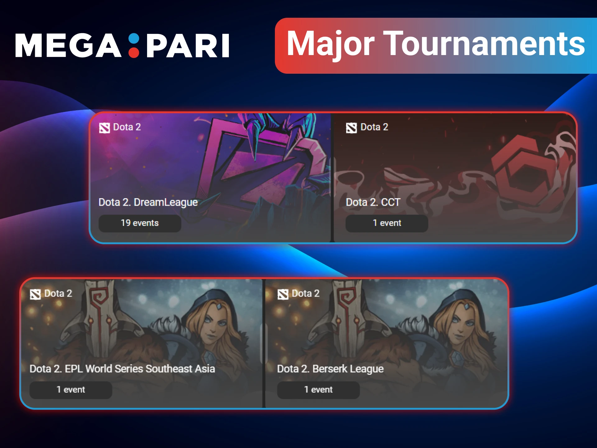 You can find all Dota 2 betting options within the MegaPari eSports section.