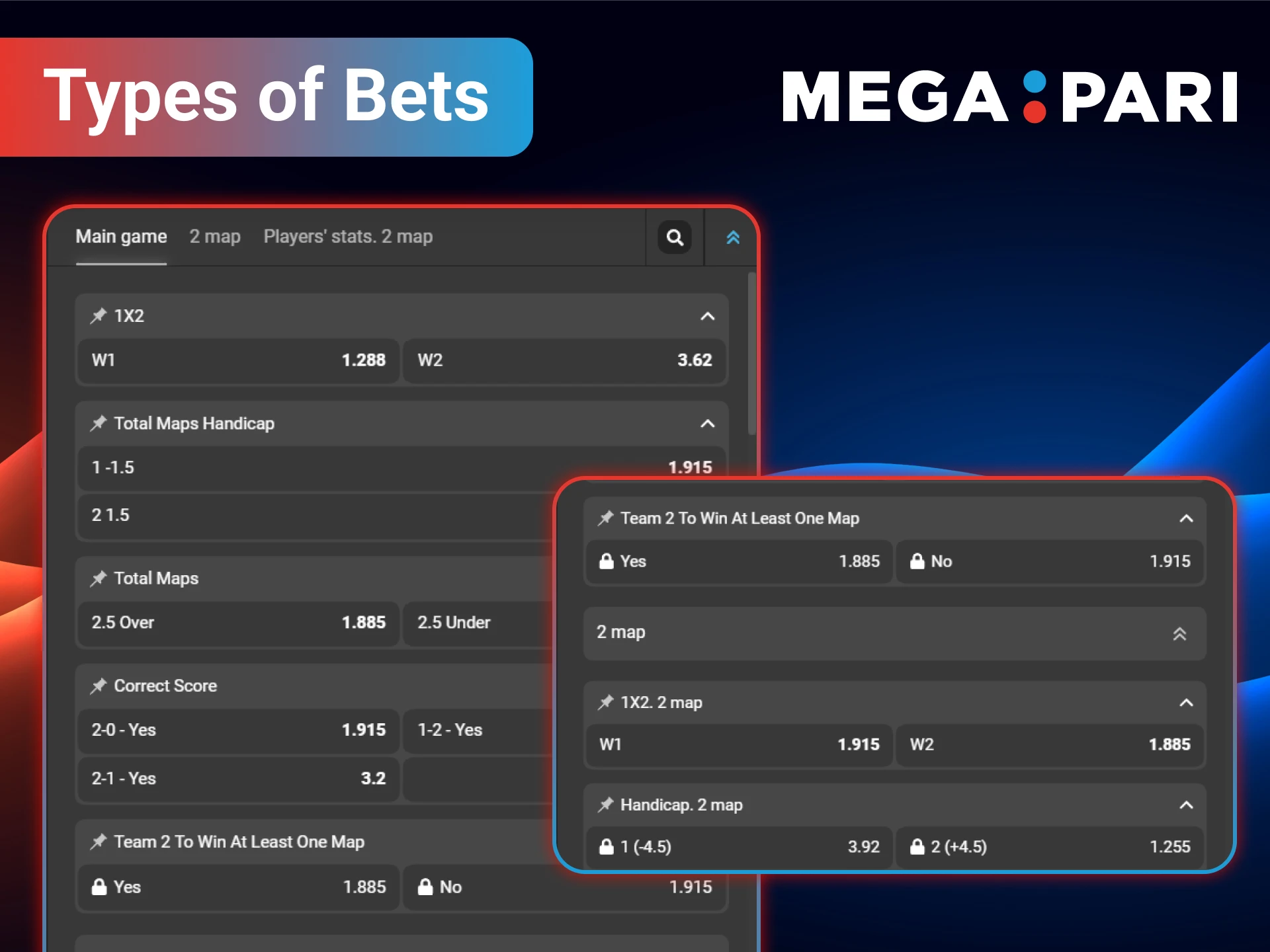 For the most extensive range of betting options, head straight to the MegaPari eSports section.