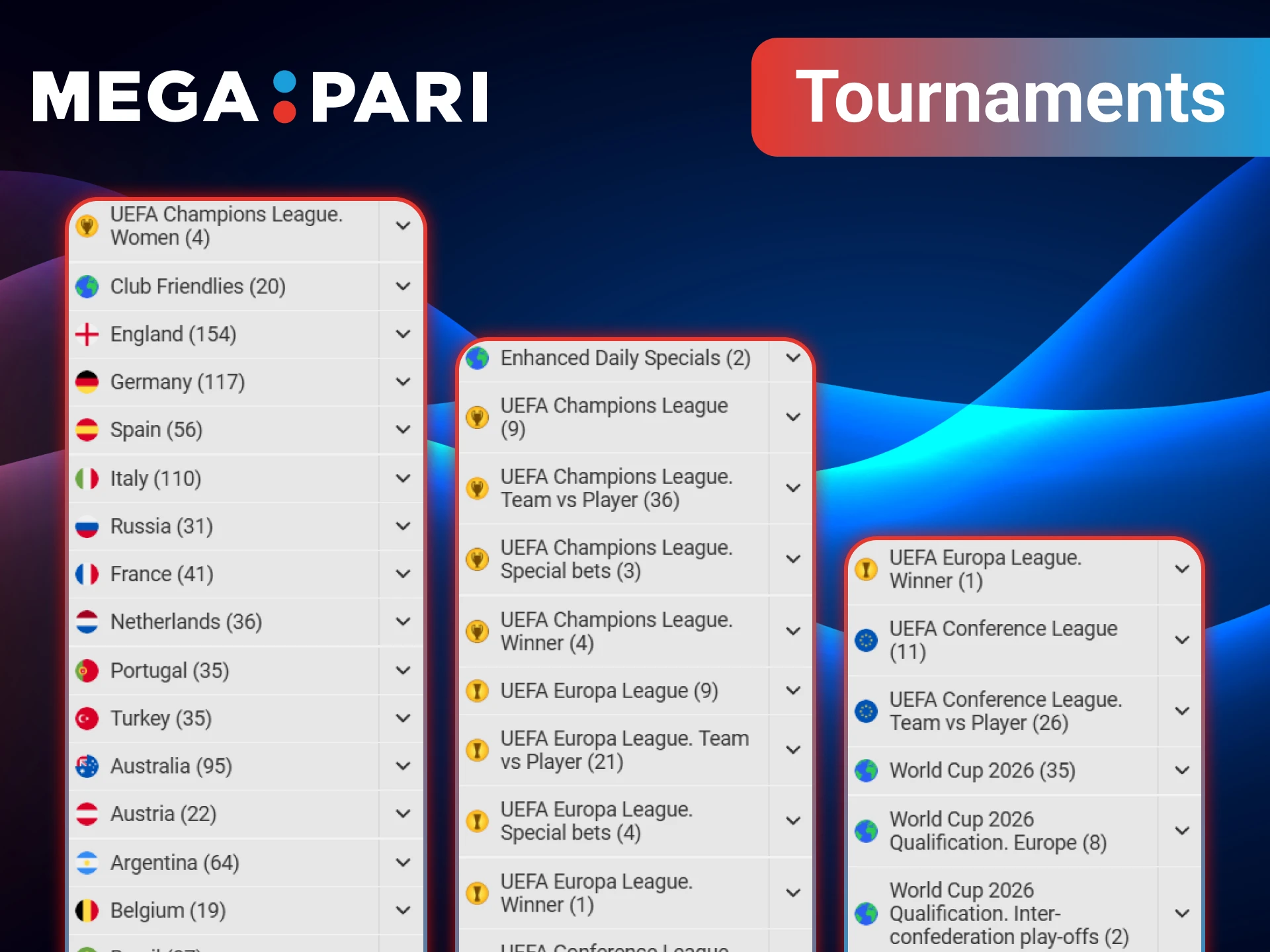 Support your favorite team from any league in the world with MegaPari.