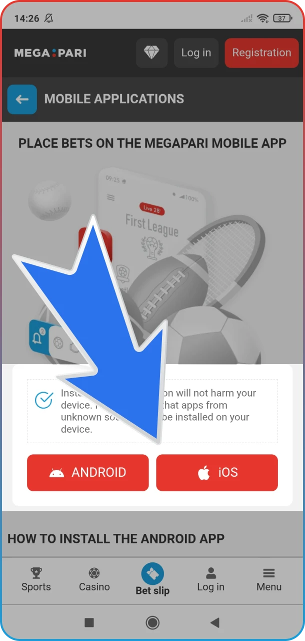 Select the download option to install the MegaPari app for all your MMA wagering needs.