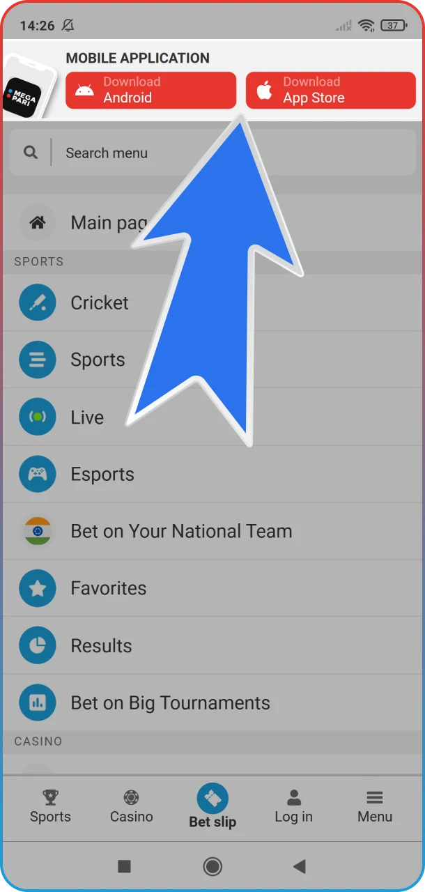 Get the MegaPari app to take your MMA betting on the go.