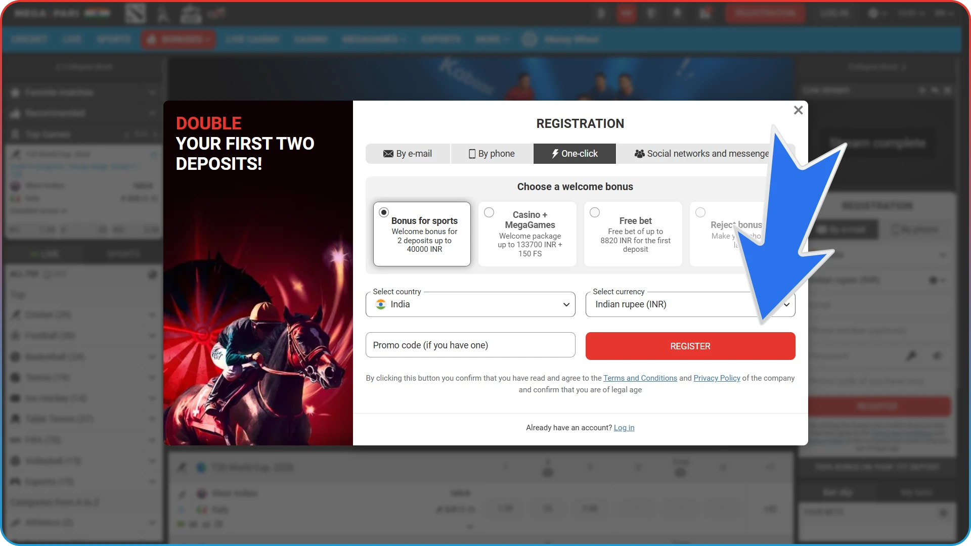 To start wagering on your favorite fighters, simply create an account on the MegaPari website.