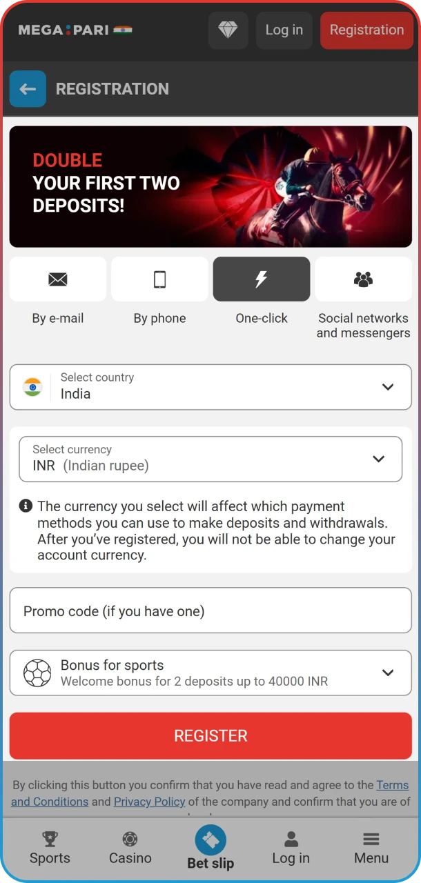 To begin wagering on StarCraft 2 with MegaPari, you first need to create an account.