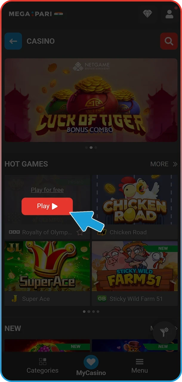 Switch to real-money play at MegaPari to compete for actual cash prizes.